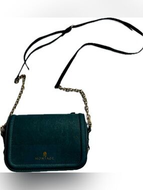 Montage Premium Cork Crossbody Bag Handbag — Forest Green with pink interior